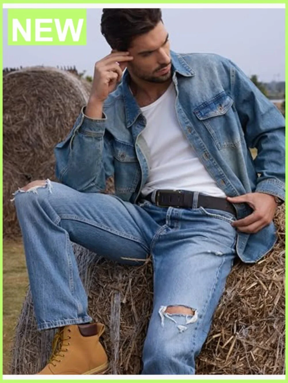 Genuine Leather Casual Belt for Jeans Full Grain Work Belt